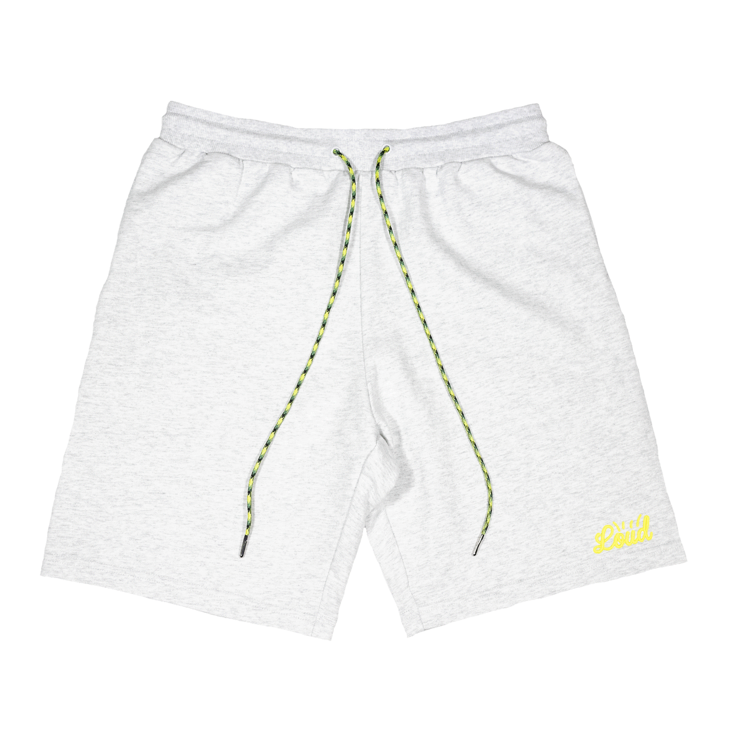 Loud French Terry Shorts - Heather White/Chartreuse