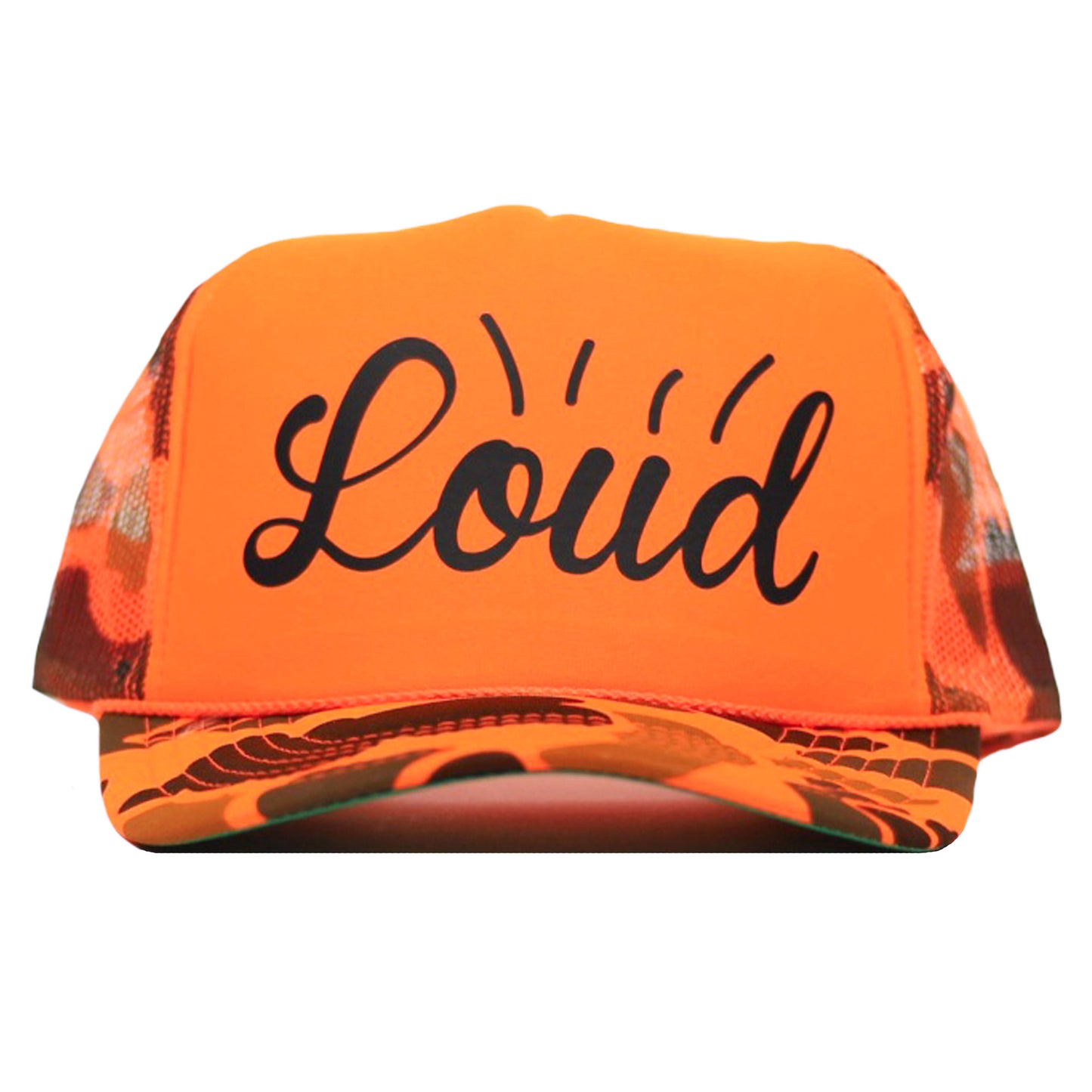 Loud Logo Trucker Hat - Neo Orange Camo/Black