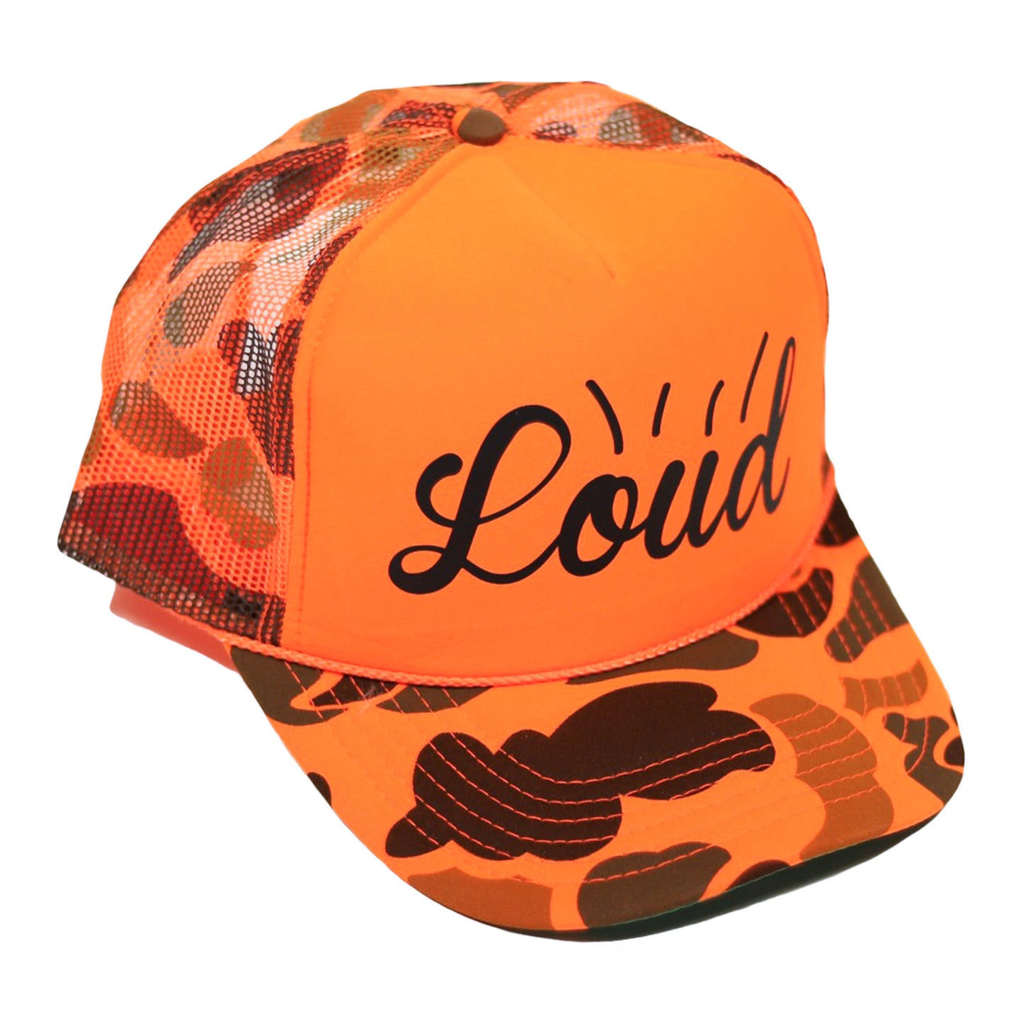 Loud Logo Trucker Hat - Neo Orange Camo/Black